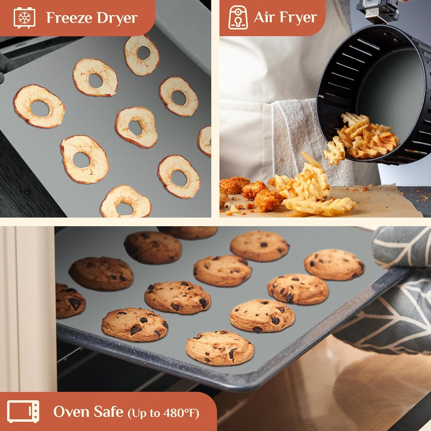 Silicone Baking Mat, 20 IN x 6 FT Free Cutting Baking Sheet,Non-Stick Reusable Dough & Pastry Mat,Non-Slip Silicone Mat Roll for Air Fryer Liner,Freeze Dryer,Oven Baking Pan,Kitchen Counter