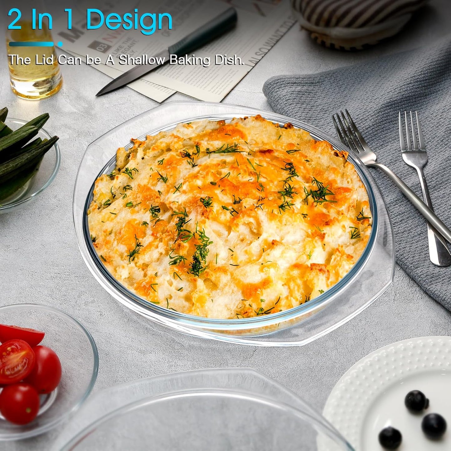 NUTRIUPS 3QT Round Glass Casserole Dish with Lid, Tempered Glass, 10inch Large Glass Microwave Bowls with Lid