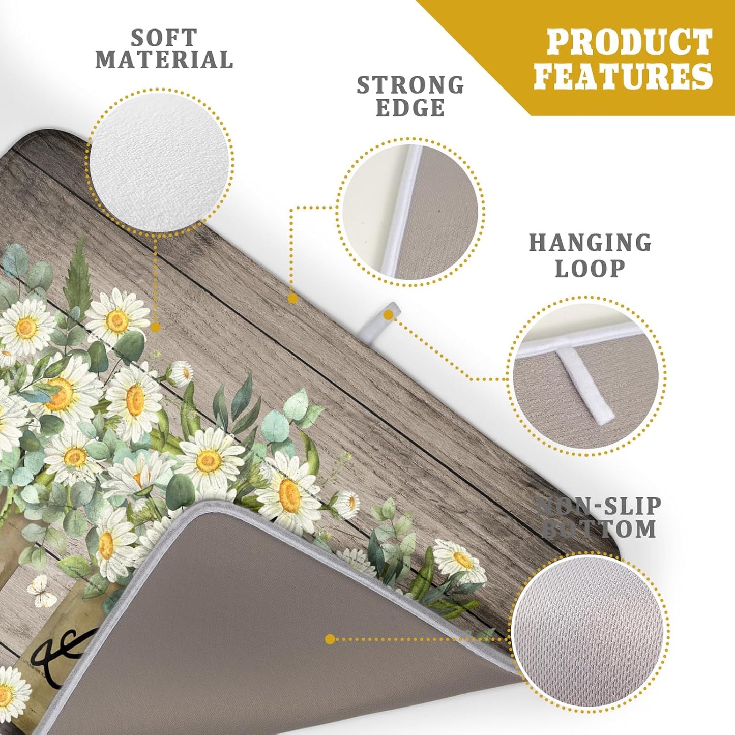 Flower Vase Dish Drying Mats 18×24 Inch Rustic Wood Reversible Microfiber Kitchen Countertop Protector Fast Dry Dish Drainer Rack Pad