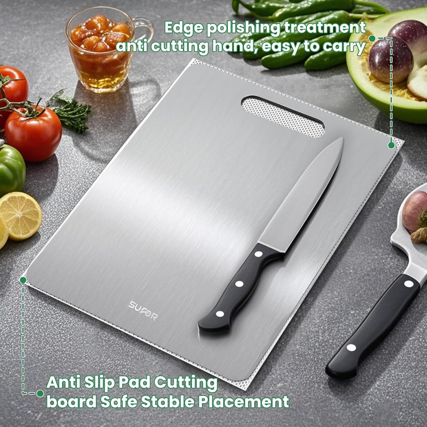 2 Pack Titanium Cutting Board - 100% Pure Titanium Cutting Boards For Kitche,Easy to clean, Double-sided food-grade Cutting Board For Cutting Meats, Fruits And Vegetables,15 * 11