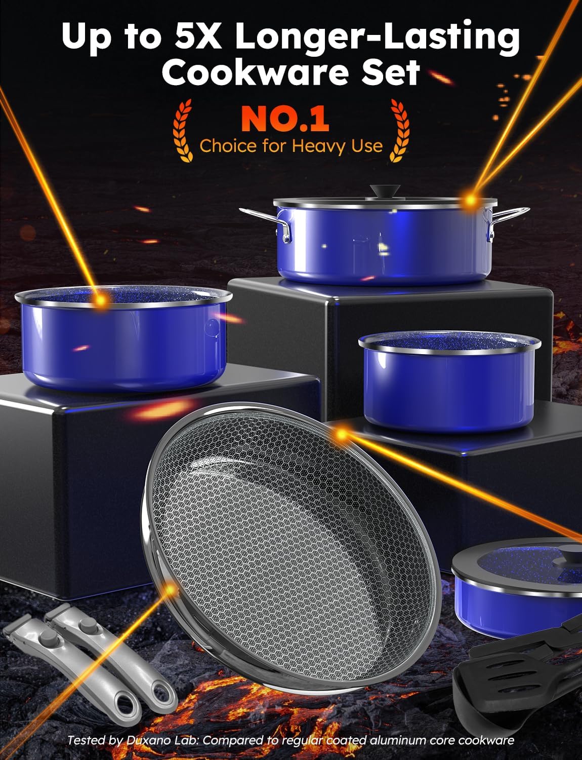 Pro DUXANO 12PC Hybrid 3-Ply Stainless Steel Skillet&Nonstick Pots and Pans Set, High Heat Sear&Fry, 2-Layer Ceramic Induction Cookware, 9H Scratch-Resistant&Anti-Warp,PFAS Free,All Cooktop/Dishwasher