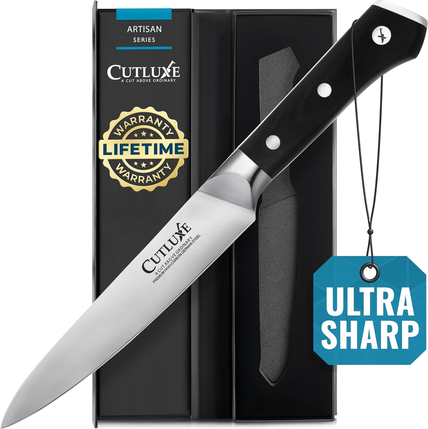 Cutluxe Kitchen Utility Knife, 5.5" Paring Kitchen Knife – Razor Sharp Blade, High Carbon German Steel, Full Tang Ergonomic Handle Design – Artisan Series