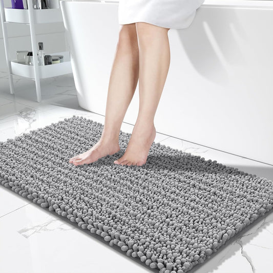 Yimobra Bathroom Runner Rug 55x24 Inch - Extra Long Non Slip Chenille Bath Mat, Soft & Absorbent, Machine Washable Shaggy Hallway Carpet for Vanity Tub Shower, Gray Home Decor Accessories