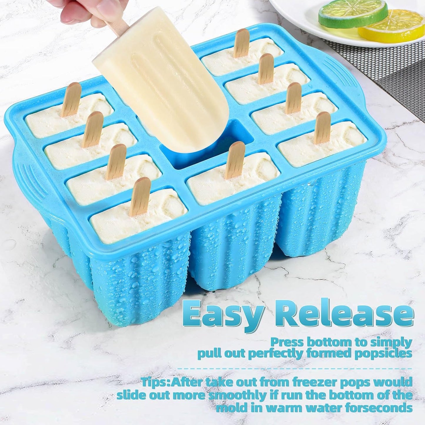 Silicone Popsicles Molds,Ice Pop Cream Mold Set Homemade Toddler Popsicle Maker For Kids Para Paletas De Helado Kulfi BPA Free, with 50 Sticks, 50 Bags,50 wire Ties (Blue)