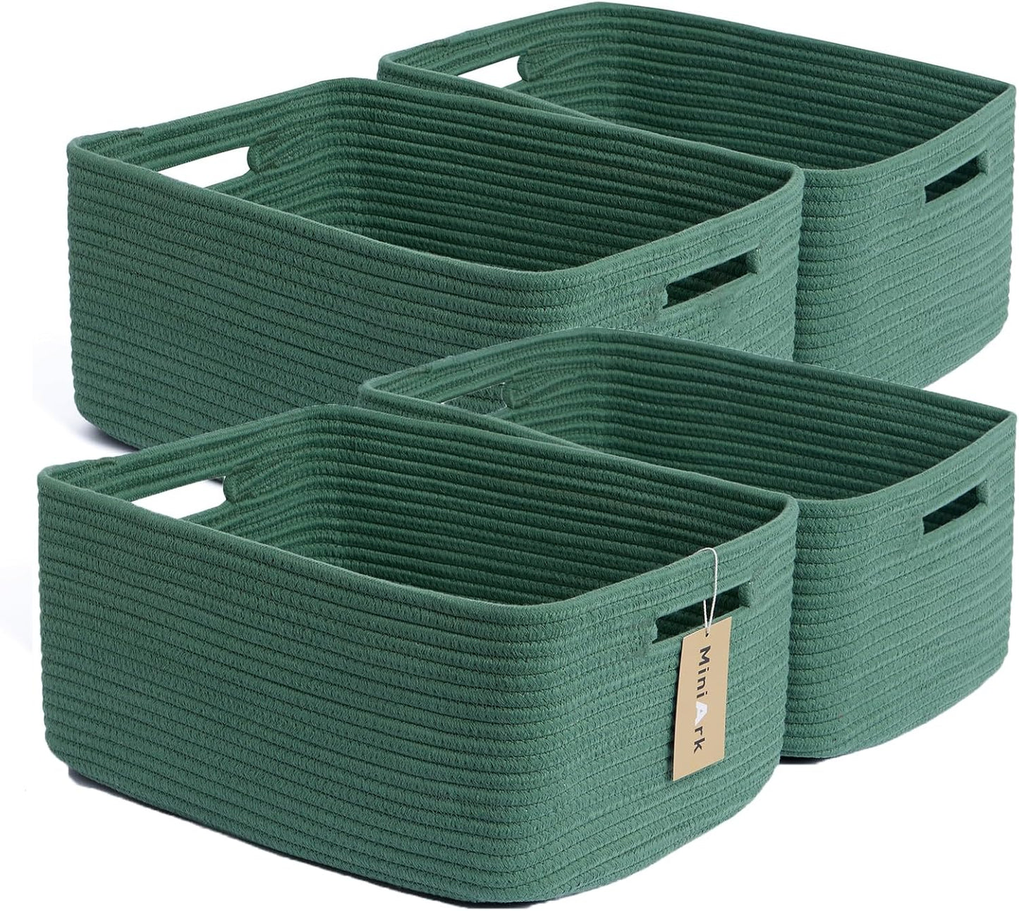 Large Storage Baskets for Organizing, Closet Shelf Baskets for Clothes Blanket Towels, Baby Nursery, Toy Bins Box, Woven Rope Baskets, 17 x 13 x 7.5”, 4 Packs Green