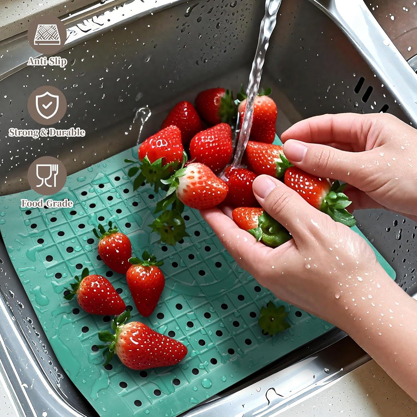 WILLKOMMEN Kitchen Sink Mat, 12" x 10" Rectangular Sink Protector Pad, Fast-Draining Grid Design Liner, Dish Drying Mat 2 Pack Mint Green