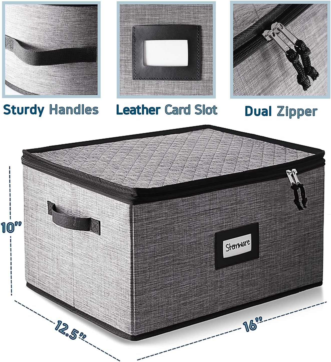 Wine Glass Storage Box with Dividers, 2 Pack Stackable Stemware Storage Cases, Service of 12 Glassware Storage Containers, Quilted China Storage Containers Hard Shell for Moving and Seasonal Storage