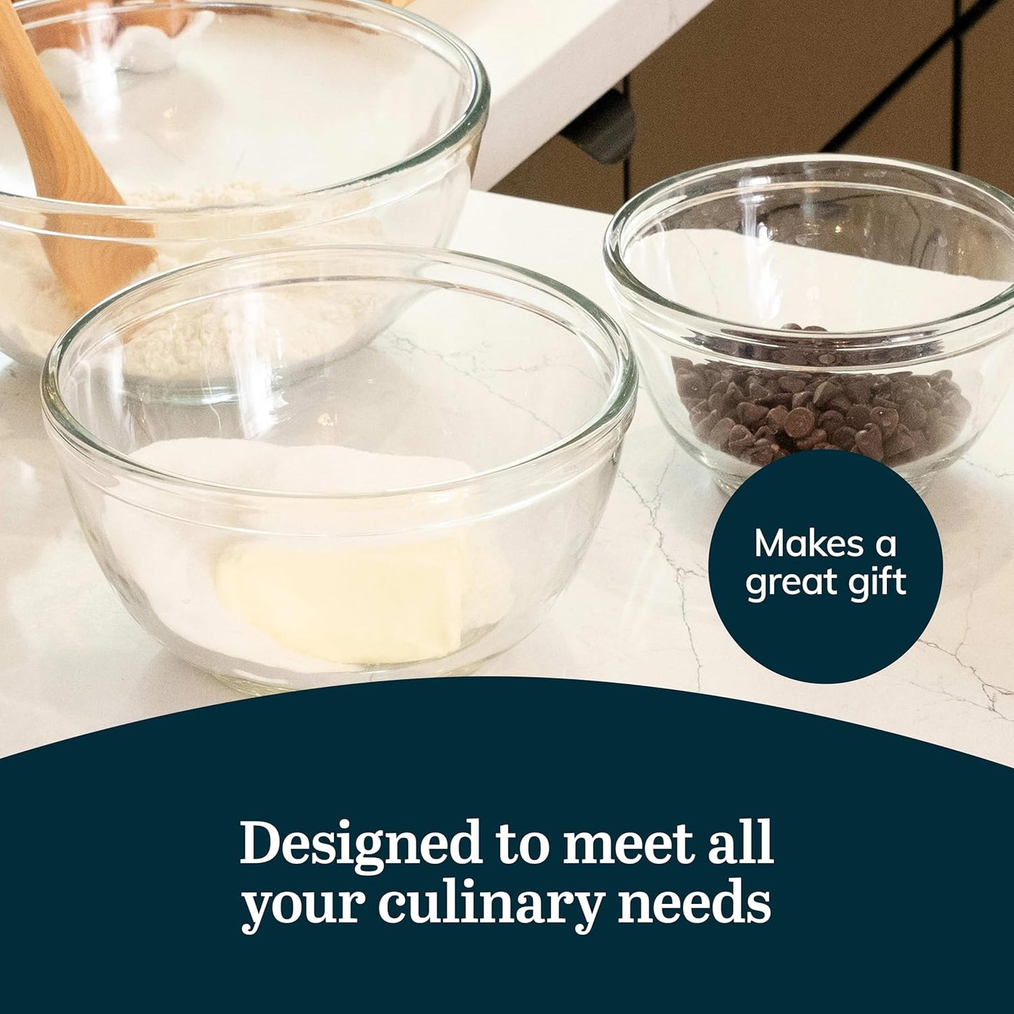 Libbey Baker's Basics 3 Piece Glass Mixing Bowl Set, Multi Size