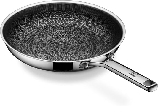 Non Stick Frying Pans Hybrid Ceramic, 12 Inch Tri-Ply Stainless Steel Skillet, Non-Toxic, PFAS/PFOA/PTFE Free, Metal Utensil Safe, Dishwasher & Oven Safe, Induction Compatible