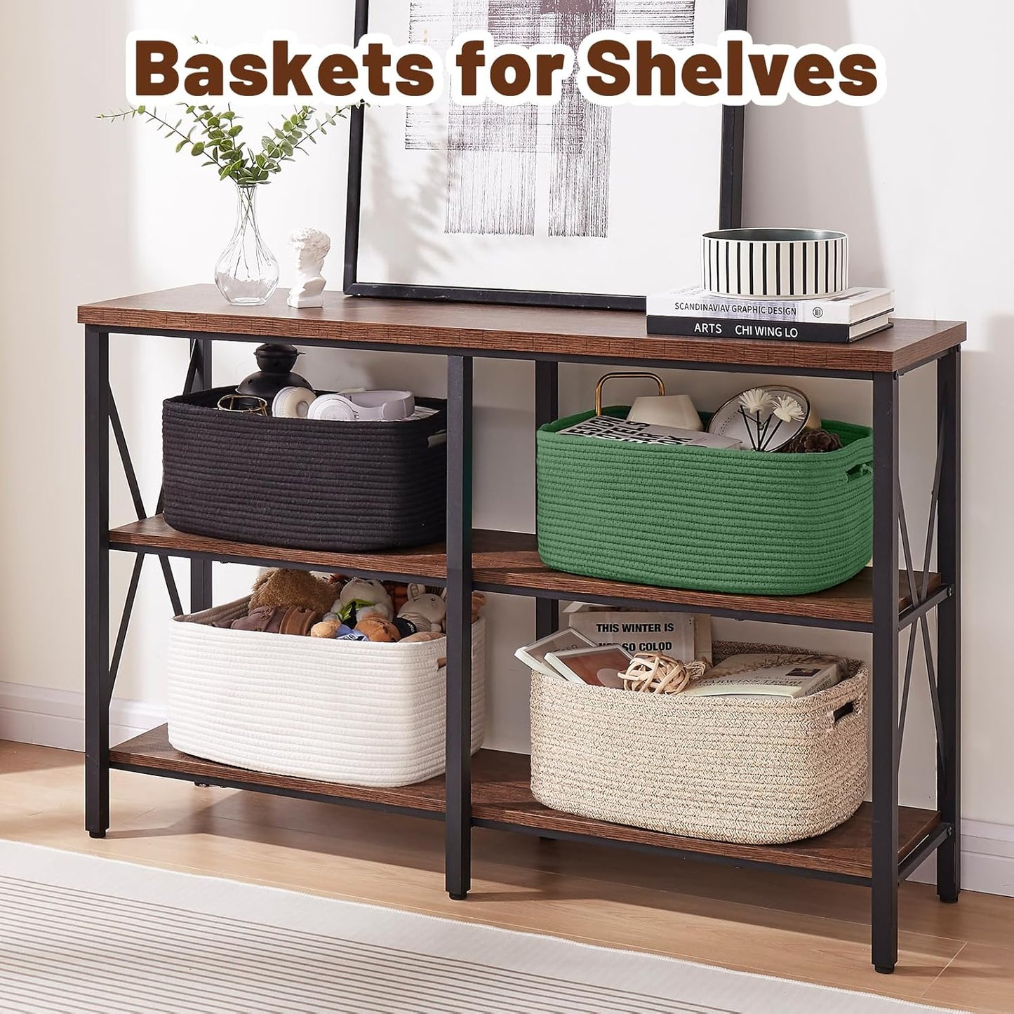 OIAHOMY Storage Basket for Shelves, Closet Cube Storage Bins Baskets for Clothes Blanket Towels, Baby Nursery, Toy Baskets Box, Woven Rope Basket, 15.75*11.81*7.09 IN, 2 Packs White