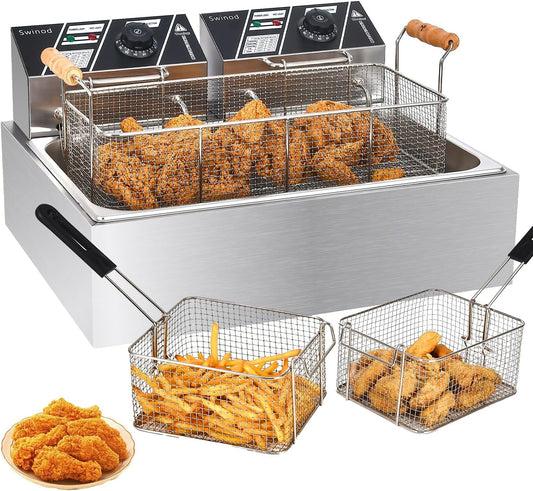 Commercial Deep Fryer with Basket for Restaurant or Home Use, 3400W 12.7QT Detachable Large Capacity Stainless Steel Countertop Electric Oil Fryer with Temperature Control