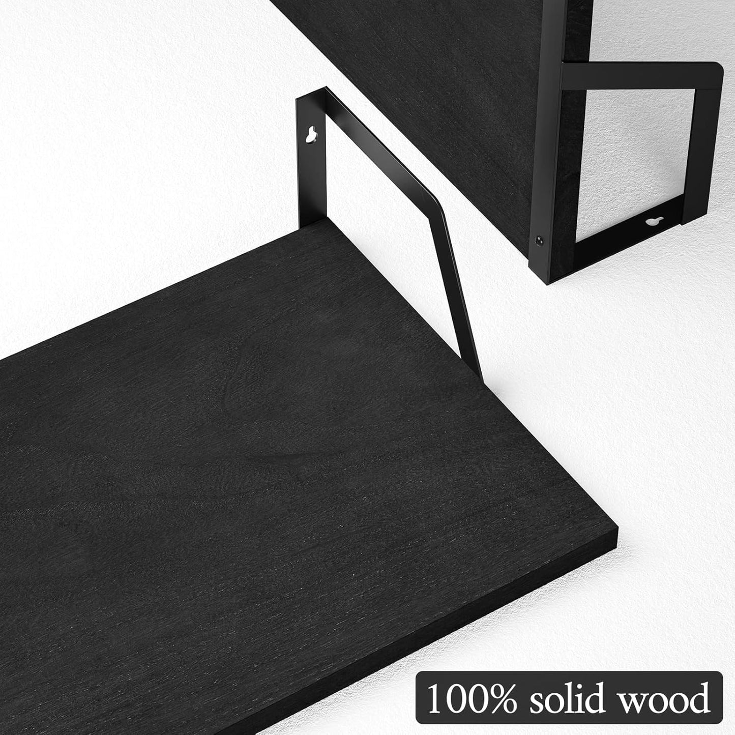 SRIWATANA Floating Shelves Wall Mounted Set of 2 Rustic Wood Shelves with Large Capacity(Black