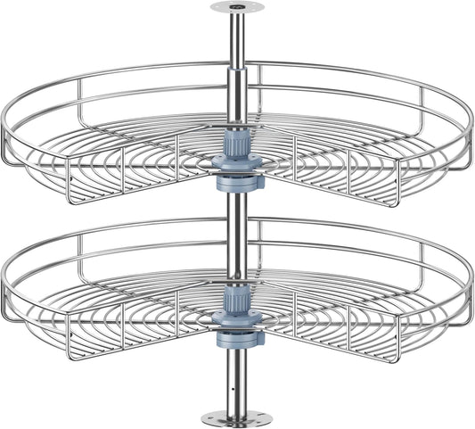 24" Kidney Corner Cabinet Lazy Susan - Turntable for Kitchen, Adjustable Height Replacement Shelves for Corner Cabinet, Chrome Silver (Cannot be Door-Mounted)