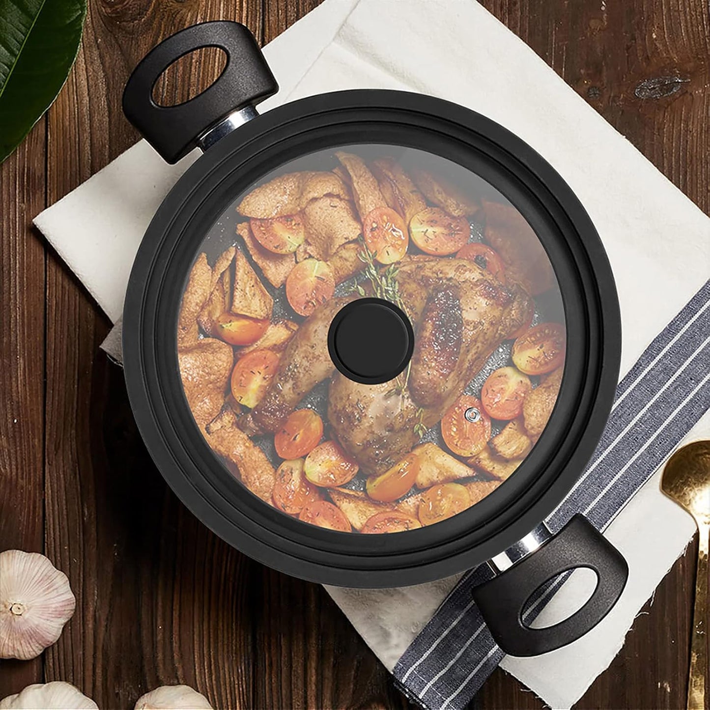 Universal Lid, Tempered Pan Lid with Heat Resistant Silicone Rim, Fits All 6" to 12" Diameter Cookware, Pots, Pans and Skillets (2PK)