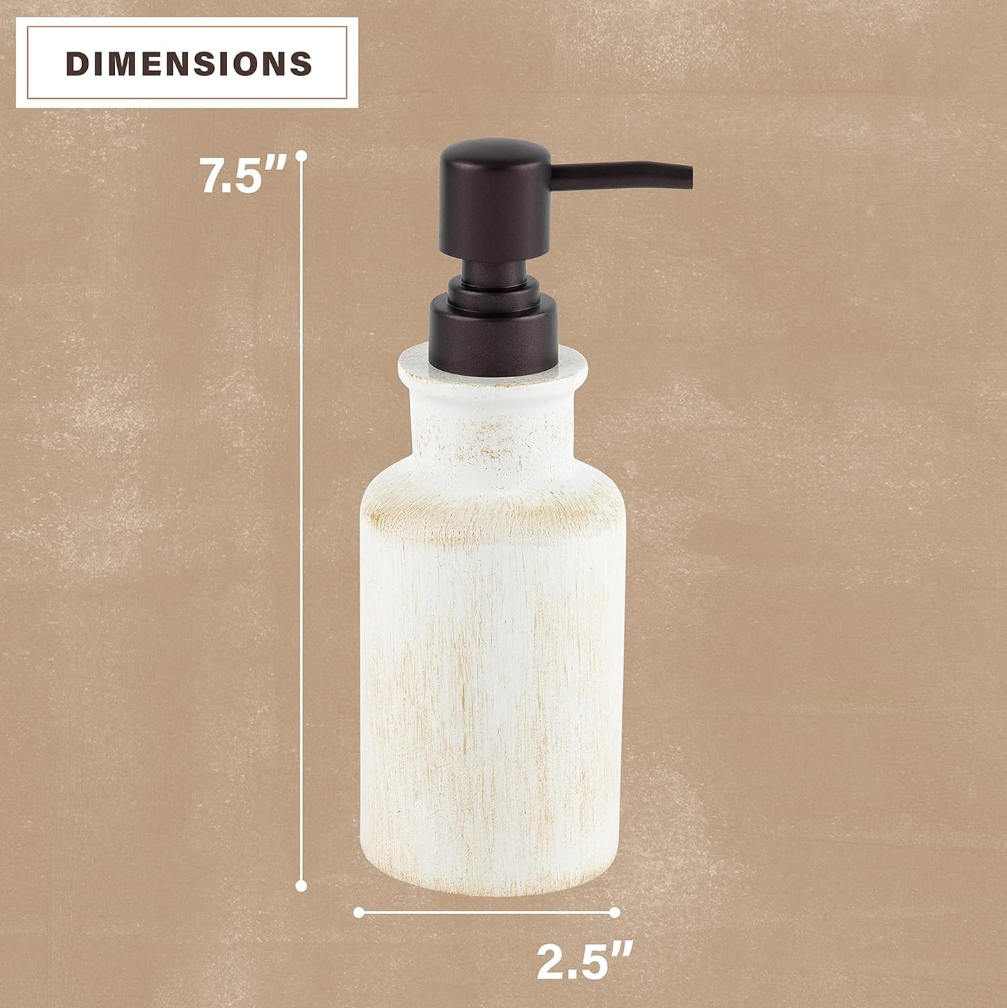Creative Scents Rustic Luxe Bathroom Soap Dispenser - Beige Hand Soap Dispenser for Bathroom with Strong Easy Dispensing Pump - Rustic Farmhouse Decor – Resin Lotion Dispenser with Pump Holds 8.8 Oz.