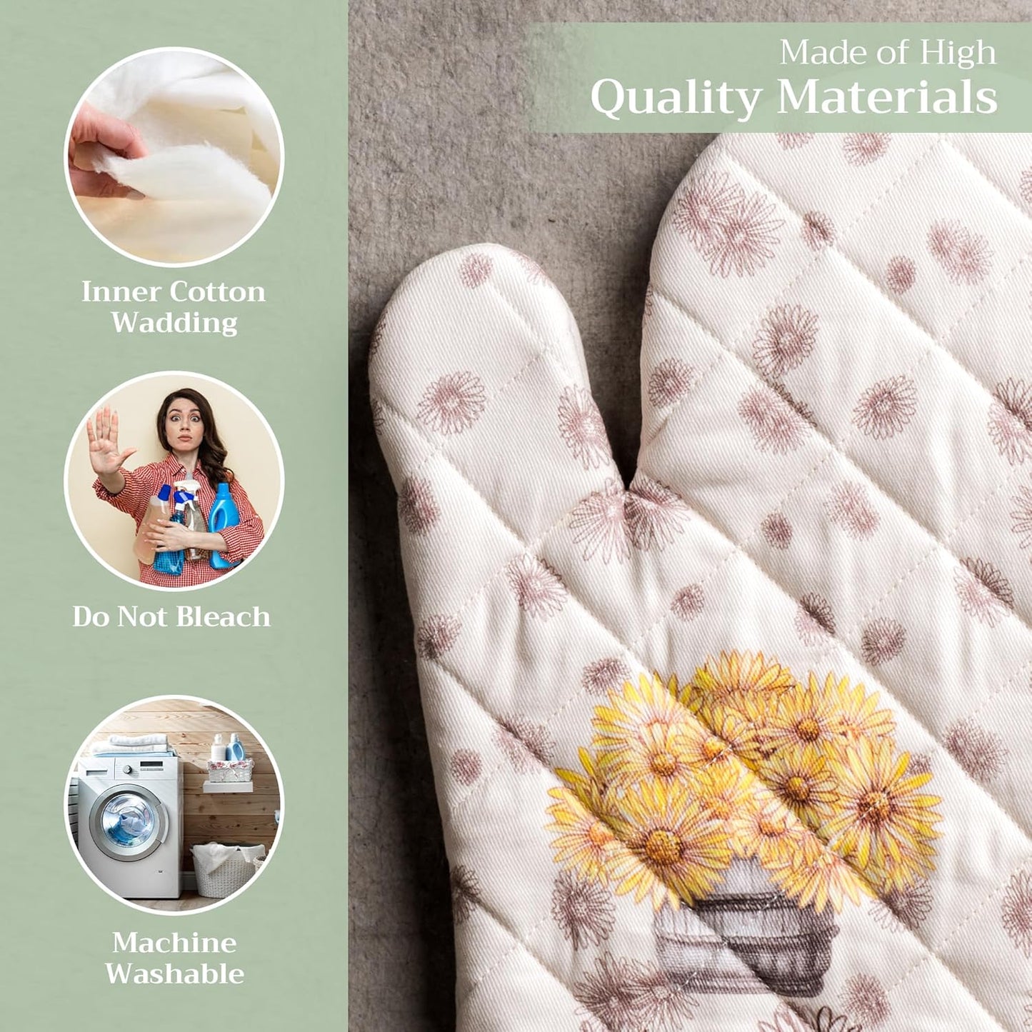 Maison d' Hermine Oven Gloves 100% Cotton Oven Mitt 7" x 13" with Loop Heat Resistant, BBQ, Cooking Gloves, Baking, Grilling, Kitchen, Handling Hot Pans (Pack of 1, Bagatelle)