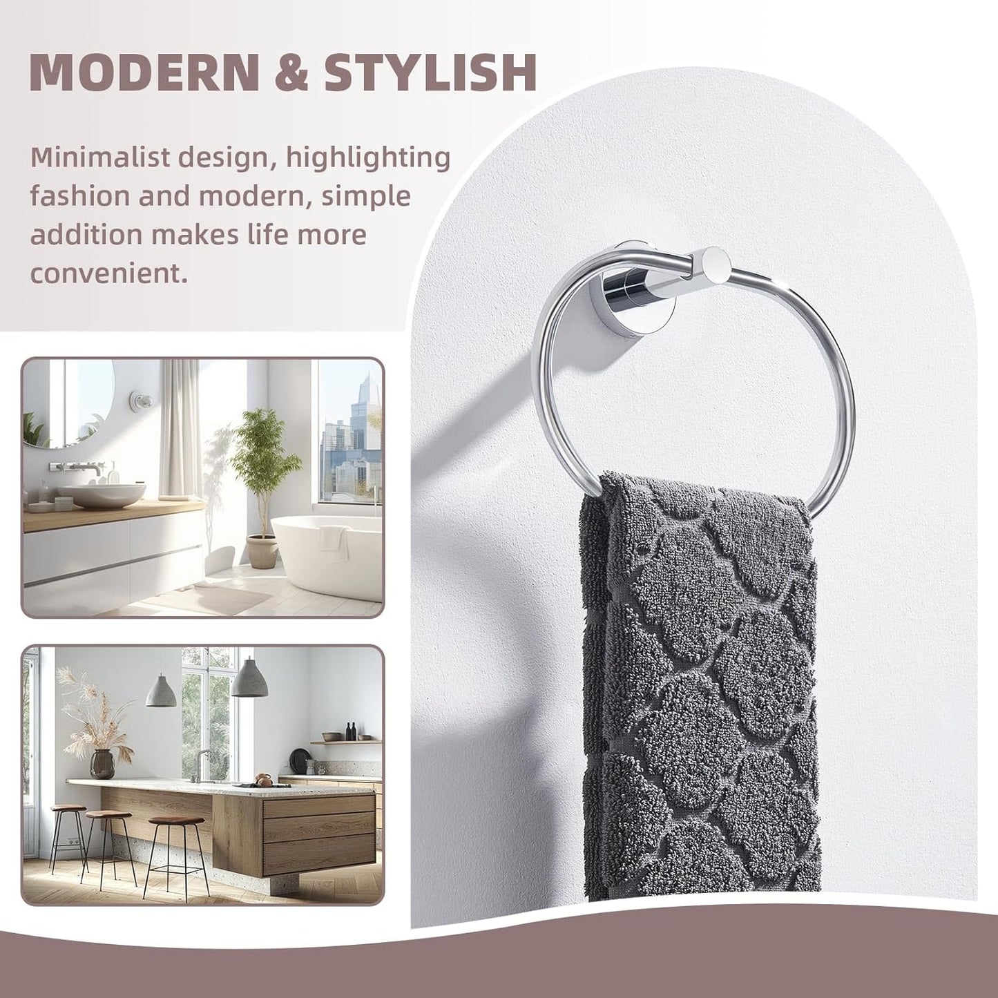 Suyar Hand Towel Holder Chrome, Stainless Steel Towel Ring for Bathroom Wall, Oval Shape