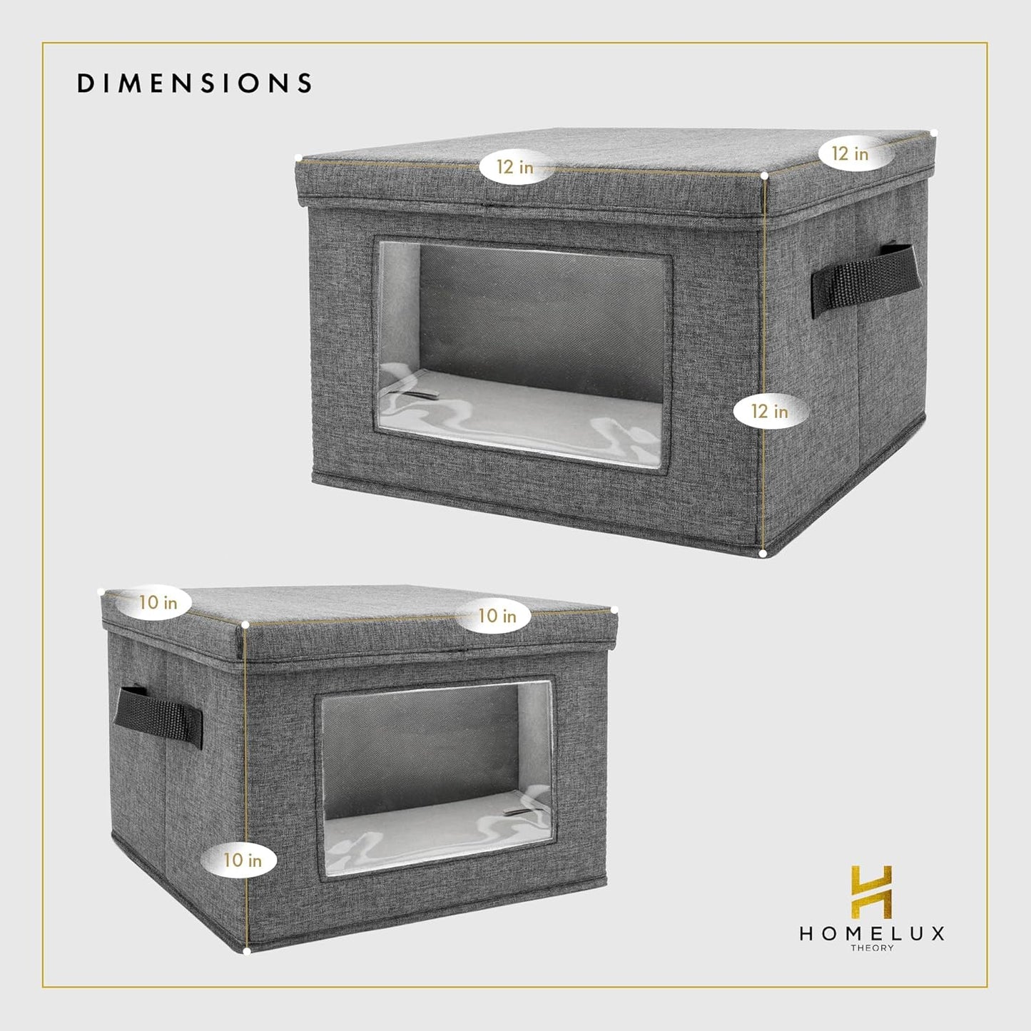 HOMELUX THEORY Plate Storage Box, 2pc 10"x8" Light Gray Hard Shell China Storage Containers, Kitchen Storage Bins With Lids, Heavy Duty Moving Box with Handles for Dishes, Dinner Plate & Dinnerware