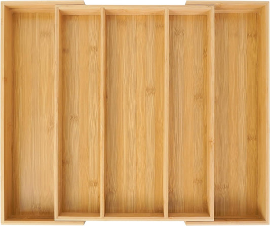 Utoplike Bamboo Expandable Kitchen Drawer Organizer, Adjustable Utensil Holder and Cutlery Tray Organiser, Drawer Divider for Silverware, Flatware, Knives in Kitchen, Bedroom, Living Room, 5 Slot