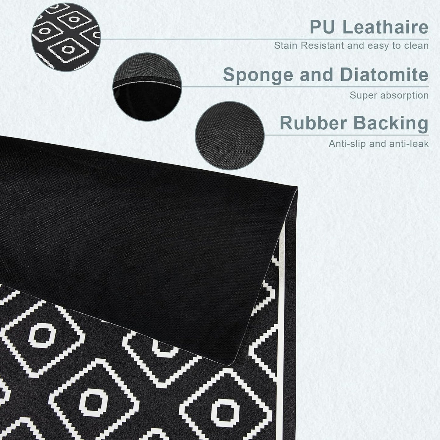 SUEH DESIGN Dish Drying Mat, Absorbent Coffee Mat 23.6 x 15.7 in Quick Dry Kitchen Drying Dish Drain Mat for Kitchen Counter Coffee Bar, Black