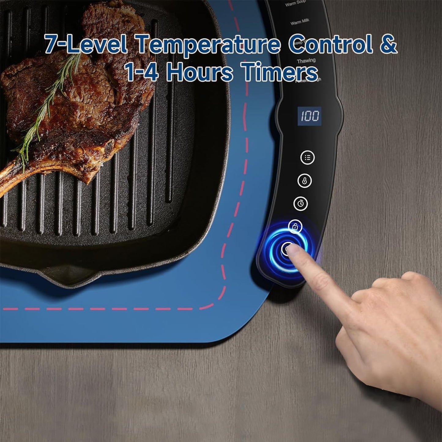 Warming Mat for Food, Food Warming Mat with 7 Temp Master Adjustable Warming Tray, Thermochromic Line, Electric Warming Tray for Buffets Party, Food Warmers