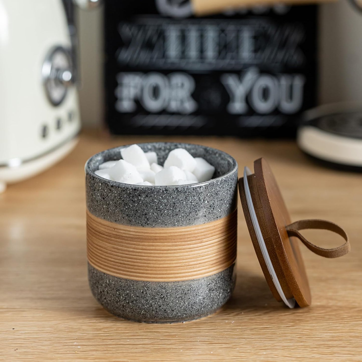 Small Ceramic Jar with Lid, Coffee Container, Coffee Canisters with Airtight Lids Kitchen Food Storage Jars for Spice Sugar Tea Bag, Mini Decorative Jars for Countertop, Grey & 5 fl.oz