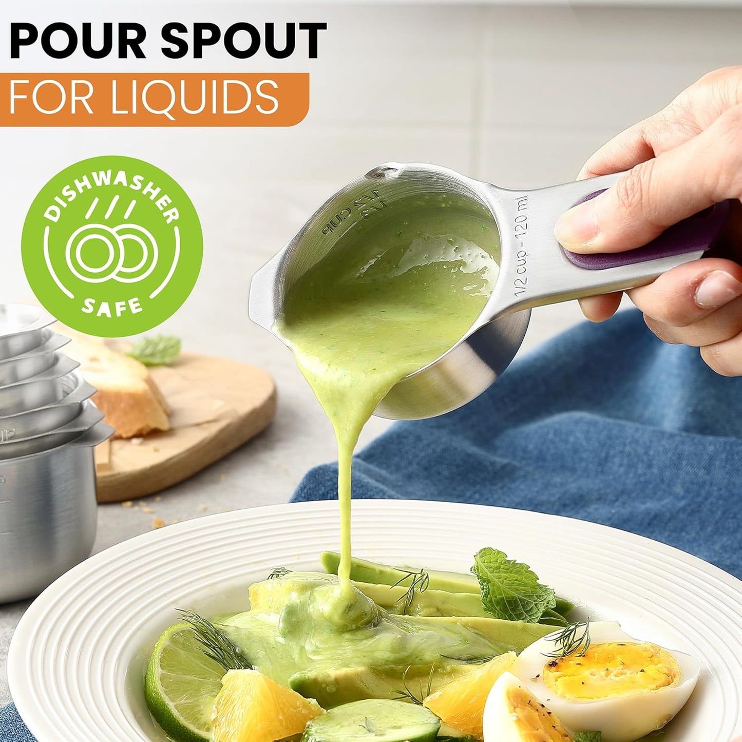 Spring Chef Magnetic Stainless Steel Measuring Cups, Patented, Kitchen Tools with Easy to Read Markings for Measuring Dry or Liquid Ingredients, Set of 7, Multicolor