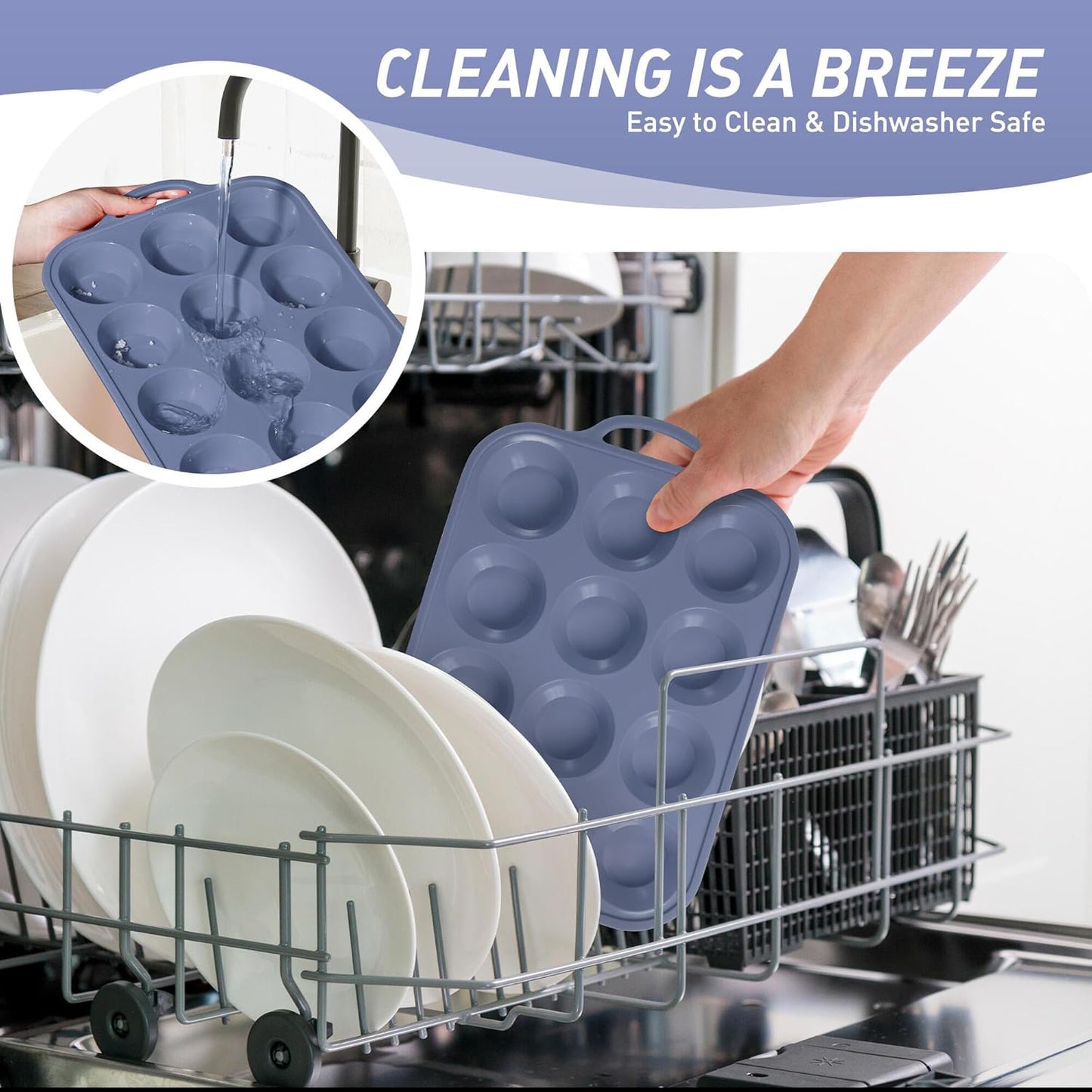 2 Packs 12 Cups Silicone Muffin Pan with Metal Reinforced Frame Regular Size Cupcake Pan Tray Egg Bites Silicone Circle Cookie Molds Muffin Tin Bread Loaf Pans for Homemade Reusable Tart Pans