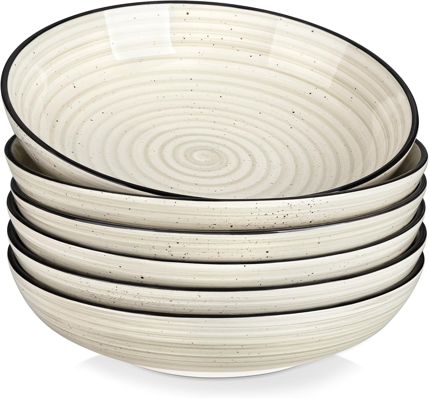 vancasso Bonbon Large Pasta Bowls Set of 6, 50 Oz Ceramic Salad Bowls, Wide and Shallow Bowls Set, Large Serving Bowls for Kitchen, Beige