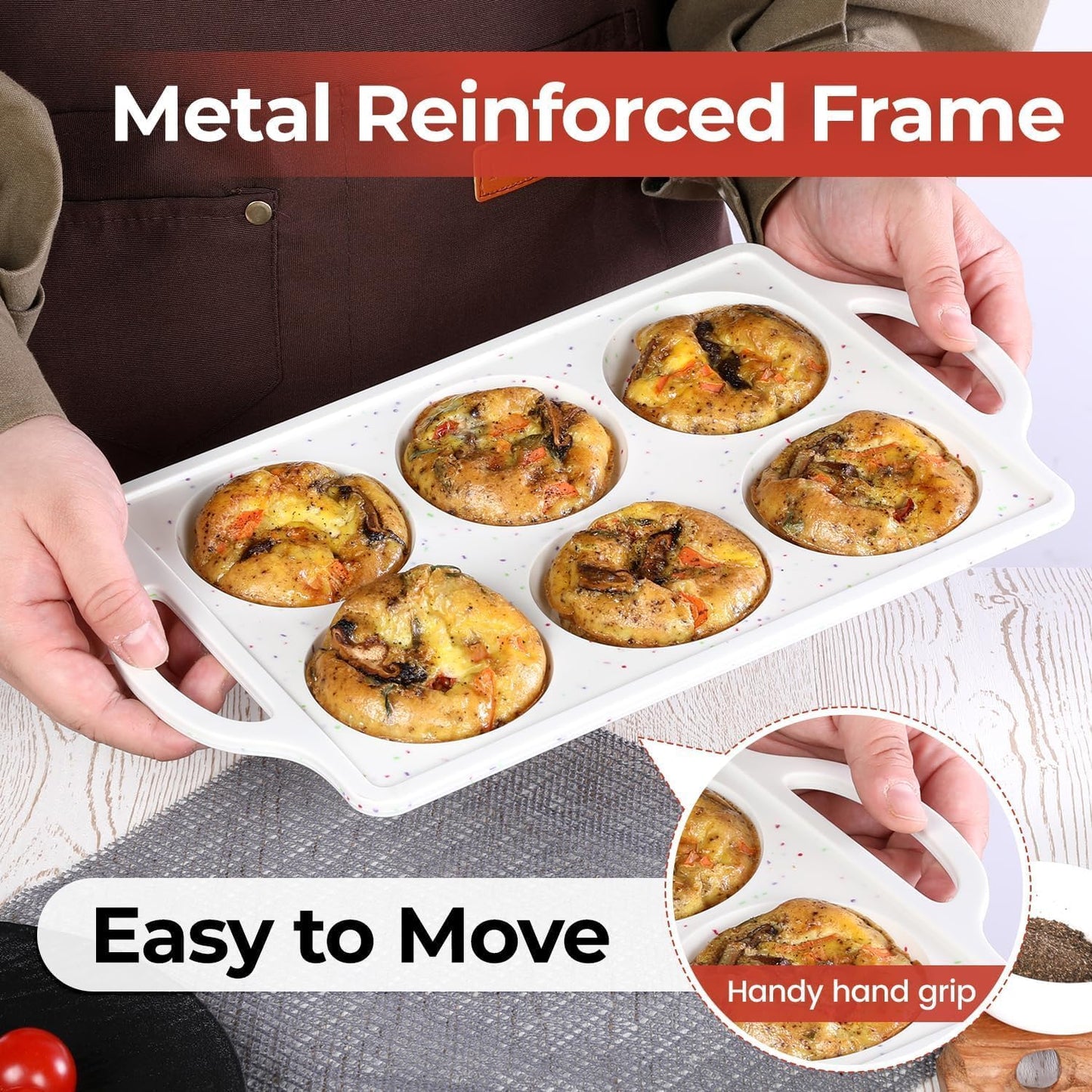 Muffin Top Pan with Metal Reinforced Frame, Silicone Egg Molds for Breakfast Sandwiches 3 Inch Round Baking Pan for Oven English Muffins, Whoopie Pies, Corn Bread, Egg Bites, Tarts 3 Pack Confetti