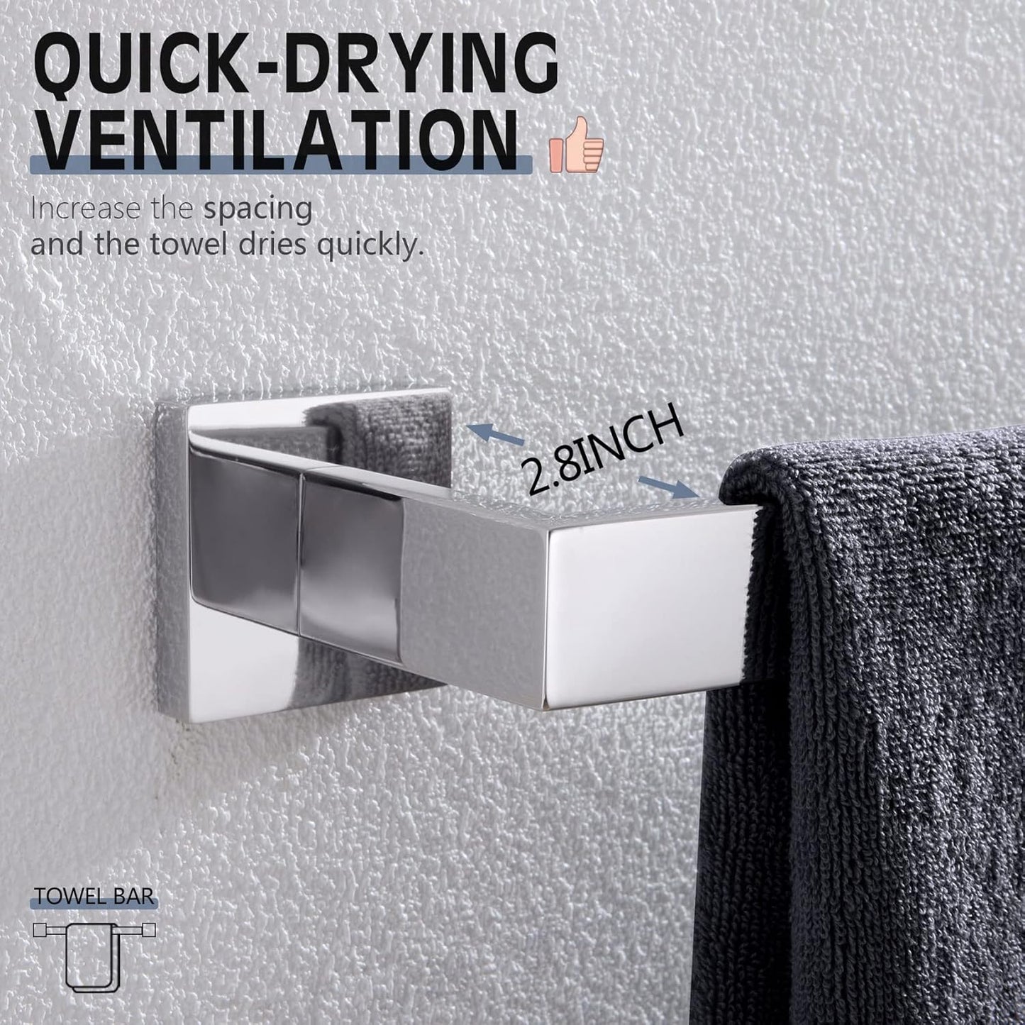 KOKOSIRI 24-Inch Towel Bar, Bathroom Kitchen Towel Holder, Wall Mounted SUS304 Stainless Steel Towel Rack 2 Pack, Polished Chrome, B4003CH-L24-P2