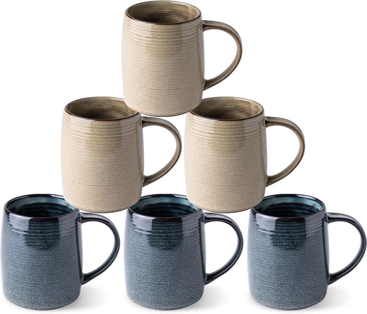 GBHOME Large Ceramic Coffee Mugs Set of 6, 18oz Handmade Stoneware Coffee Mugs Set for Latte/Cappuccino/Hot Cocoa, Dishwasher & Microwave Safe, Multi-Color