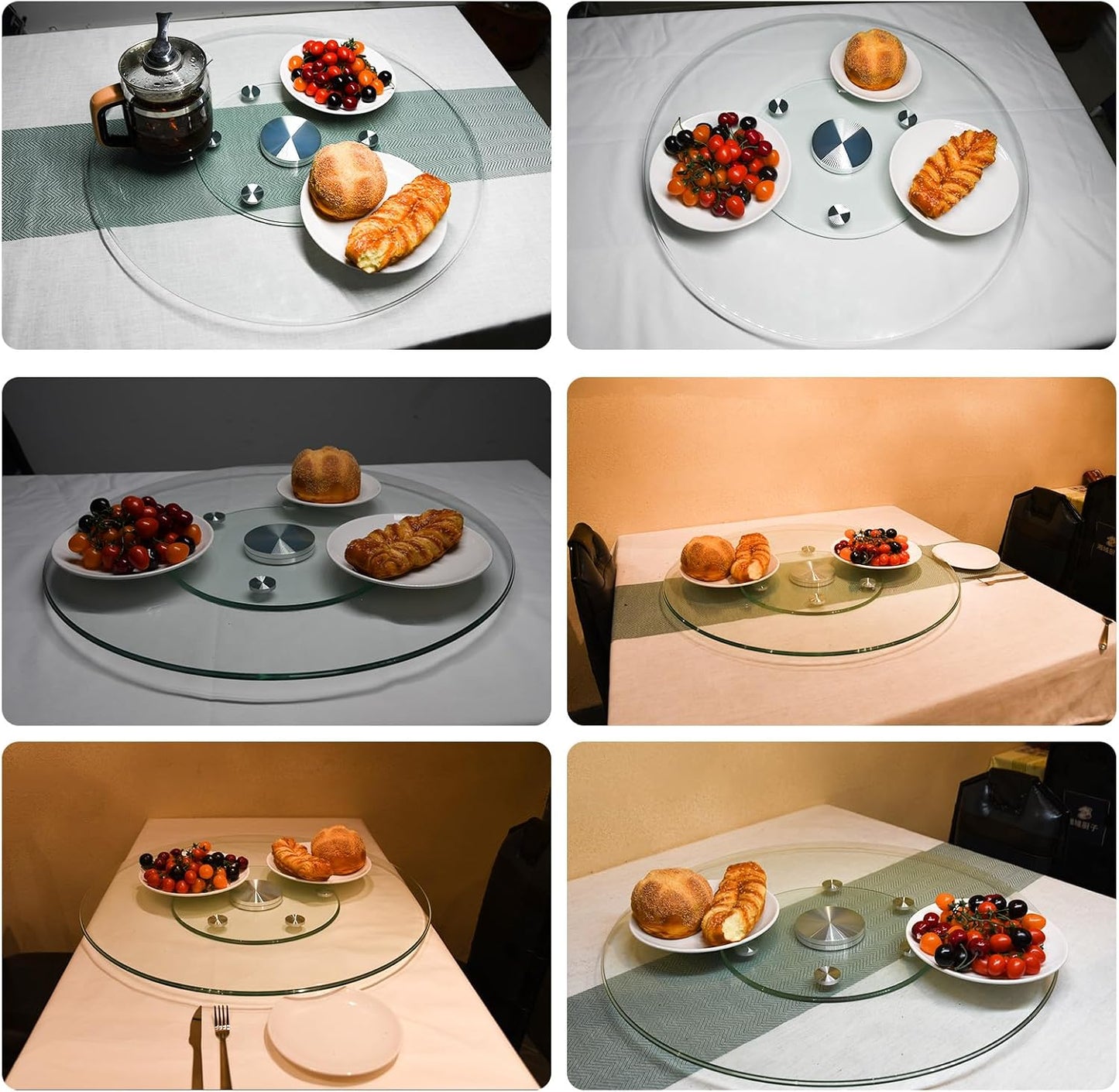 30" Heavy-Duty Lazy Susan Turntable - 1/3" Extra-Thick Tempered Glass - Silent & Smooth Swivel for Large Dining Tables, Centerpiece