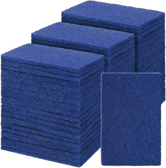Hoolerry 100 Pcs Heavy Duty Scouring Pads Non Scratch Household Scrub Pads for Cleaning Reusable Pan Scrubber Anti Grease Scrubbing Pads for Dish Kitchen Metal Grills, 4.3 x 3 x 0.3 in (Blue)