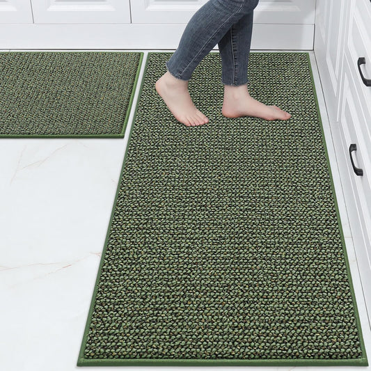 BEQHAUSE Kitchen Rugs and Mats 2PCS, Non-Slip Kitchen Mats for Floor, Absorbent and Stain Resistant Kitchen Runner, Machine Washable Rugs for Kitchen, Laundry & Sink, 24"x36"+24"x60", Green