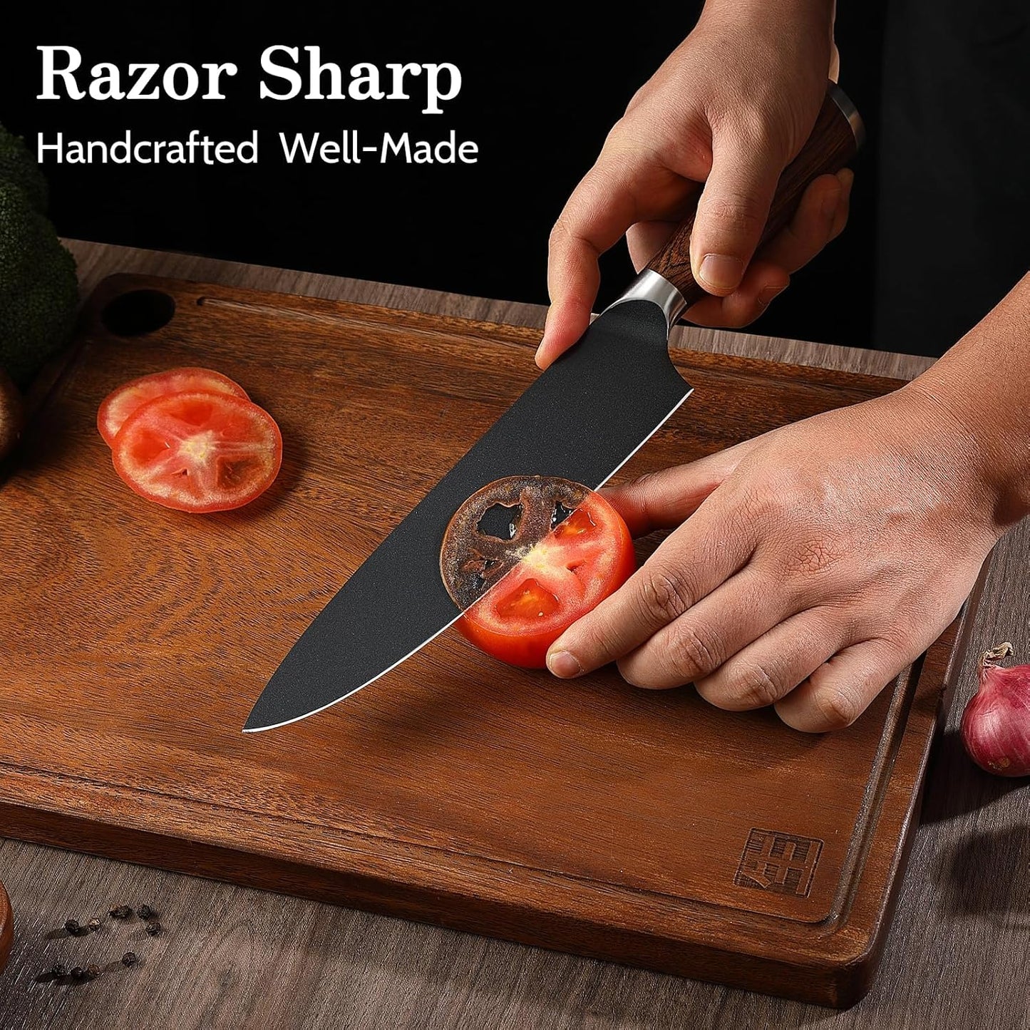 Kitchen Knife Set with Magnetic Holder, 4 Pieces Japanese High Carbon Stainless Steel Chef Cooking Knife Set, Ultra Sharp Professional Chef Santoku Utility Knives (Black)