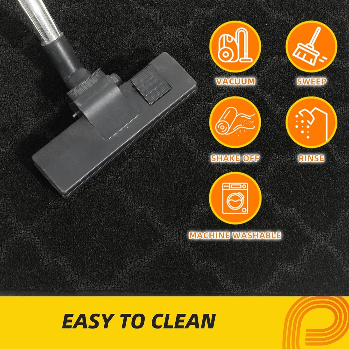 JSEI Kitchen Rugs, Non-Slip Kitchen Mats for Floor, Soft Washable Absorbent Kitchen Mats 2 Pieces, Kitchen Carpet Runner with TPR Backing, Polyester, 20”x32”+20”x48”, Black