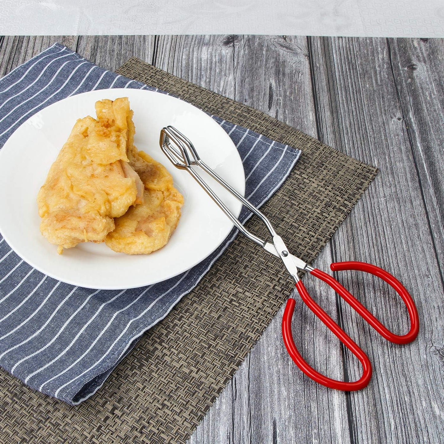 MSY BIGSUNNY 10 Inch Stainless Steel Scissor Tongs, Heavy Duty Cooking Tongs with Soft Handles, Multi-function Serving Tongs for Barbecue, Salad, Buffet, Fry (Set of 2, Red)