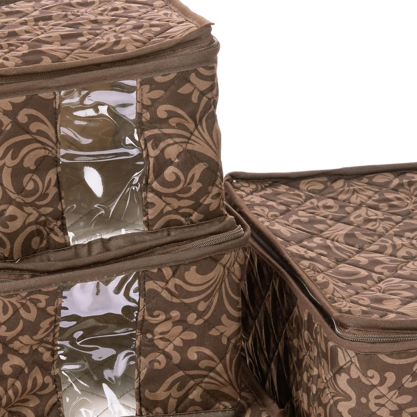 8-Piece Storage Containers Set – China, Brown, Quilted, Stackable Dish & Plate Protectors – Glass & Dinnerware Organizer Lids – Kitchen Storage for Meal, Tupperware, Glass Containers & Food Storage