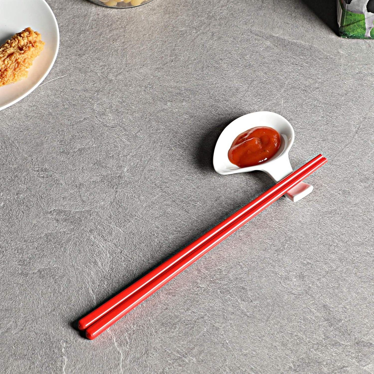 LEETOYI Ceramic Chopsticks Set of 5, Porcelain Chinese Chopsticks Easy To Clean, 9.6-Inch (Red)