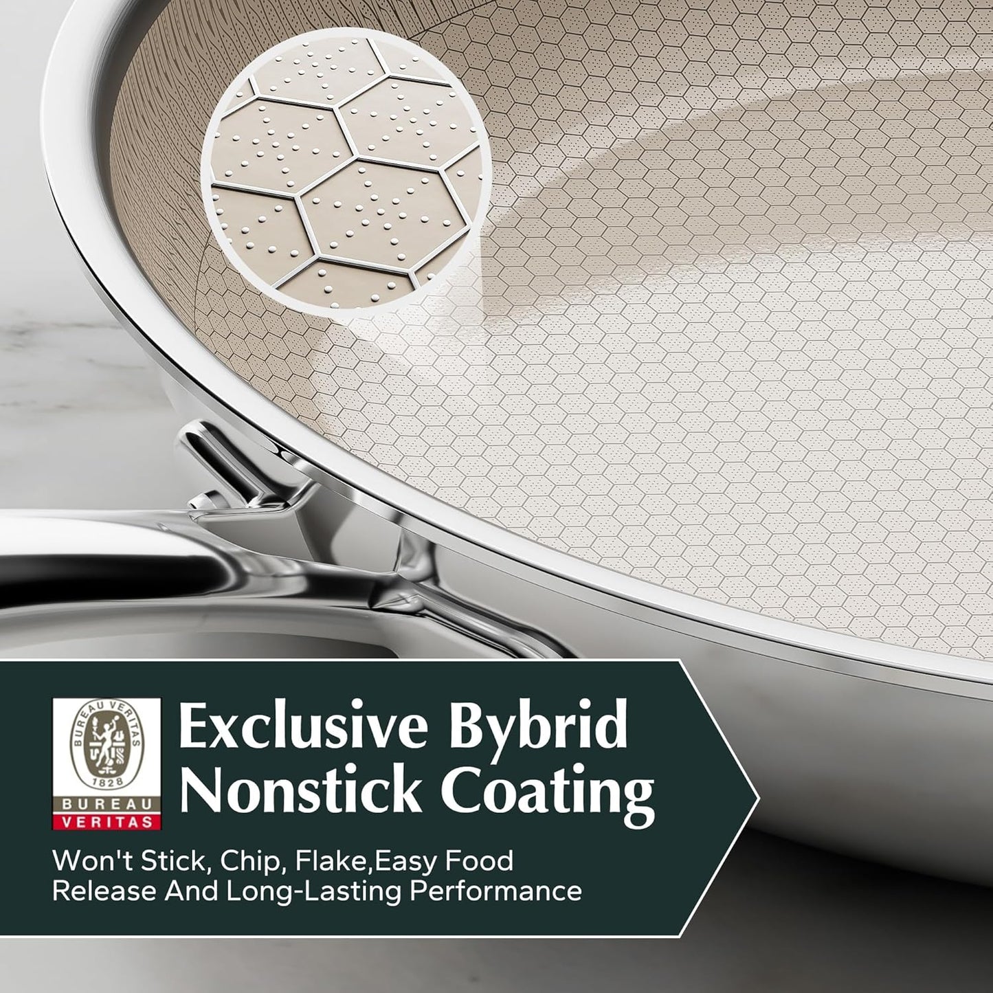 Redchef Hybrid Nonstick Frying Pan 8-Inch with Stainless Steel Stay-Cool Handle, Tri-Ply Stainless Steel & Aluminum Ceramic Coating Egg Pan, Dishwasher & Oven Safe, Induction Compatible, All Cooktops