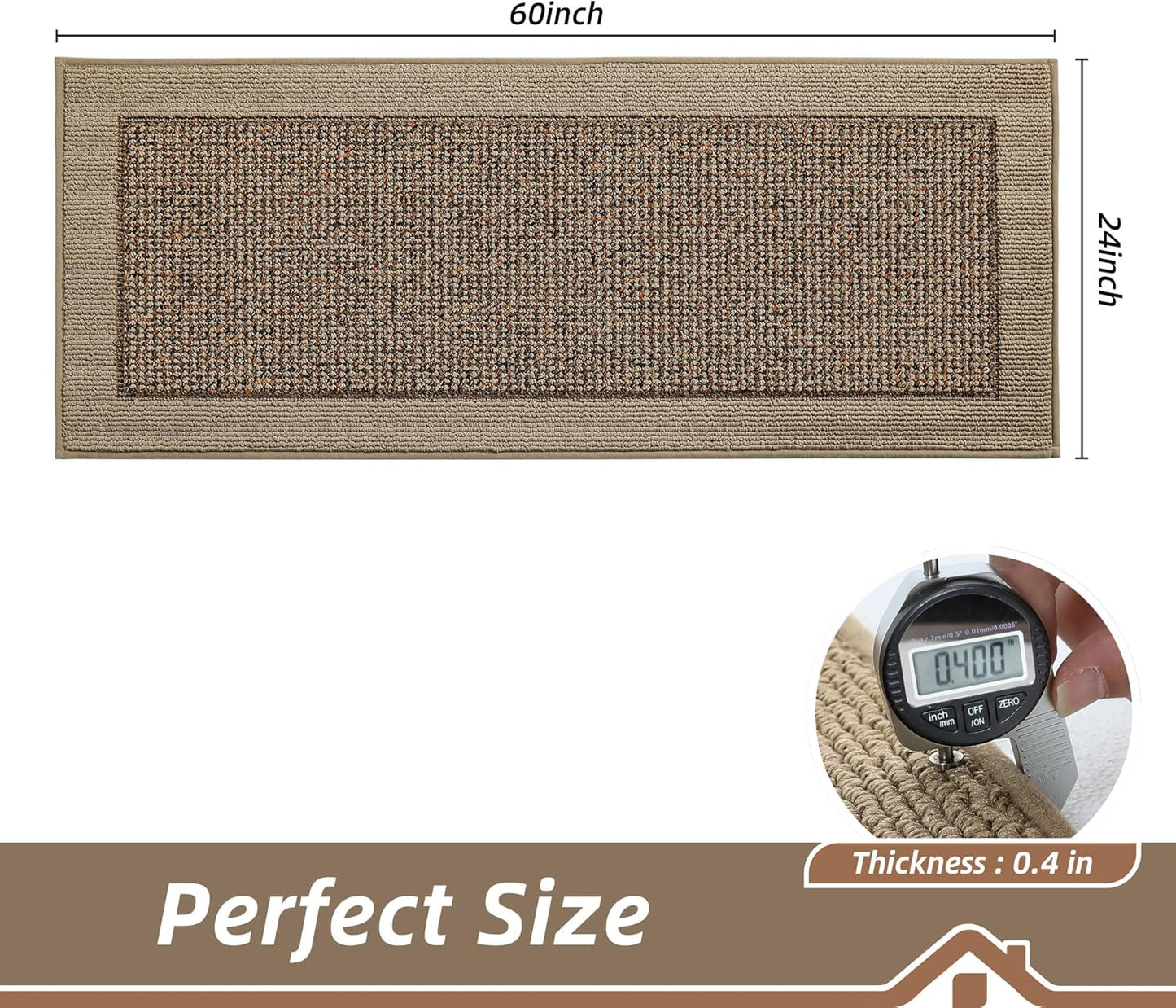 BEQHAUSE Kitchen Runner Rugs 24"x60", Kitchen Rugs Non-Slip Kitchen Mats for Floor, Absorbent and Stain Resistant Kitchen Mats, Machine Washable Rug for Kitchen, Hallway, Laundry & Sink, Taupe