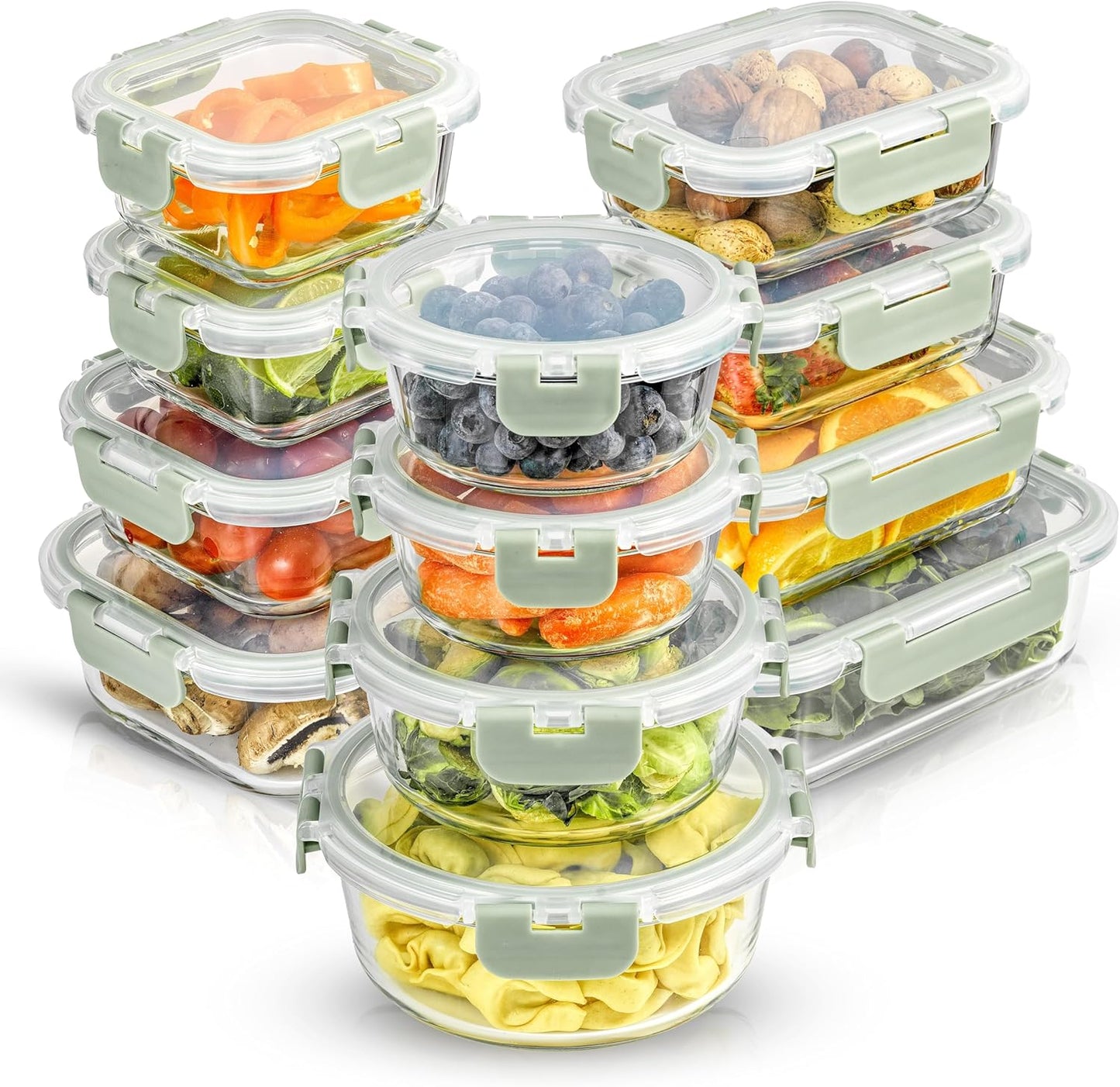 JoyJolt 24pc Borosilicate Glass Storage Containers with Lids | 12 Airtight/Freezer Safe Food Storage Containers for Pantry and Kitchen | Meal Prep Container for Lunch | Glass meal Set