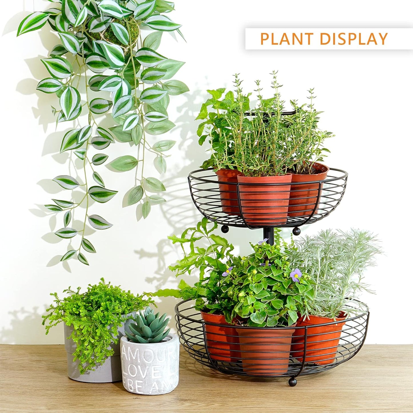 CAXXA 2 Tier Fruit Basket Bowl Kitchen Heavy Duty Wire Organizer, Black