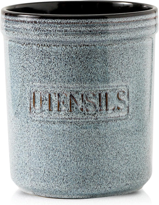 HVH Kitchen Utensil Holder for Countertop, 6 x 7 inch Large Utensil Holder, Ceramic Utensil Crock, Farmhouse Kitchen Décor, Deep and Heavy (Wabi sabi)