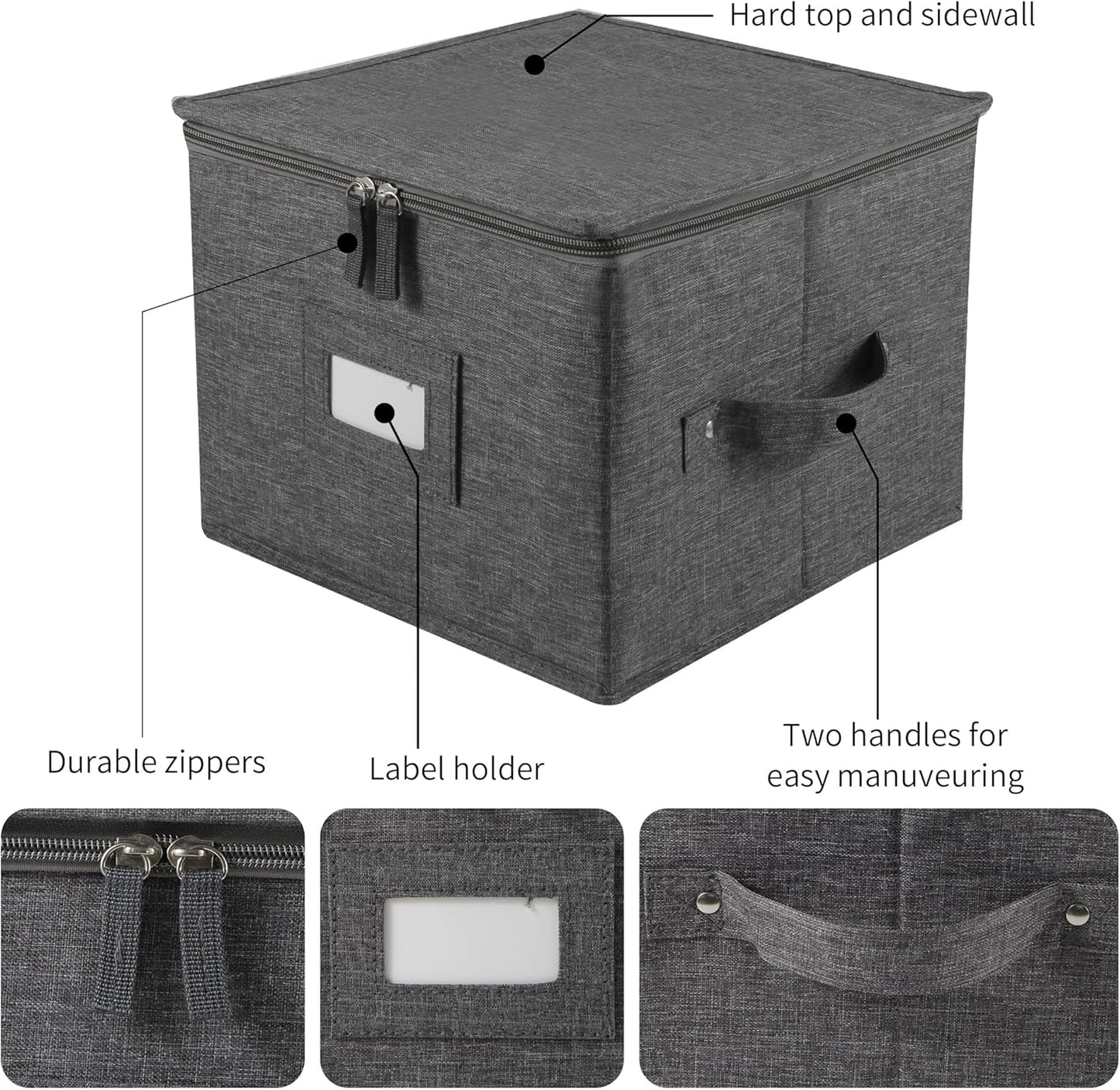 popoly 7" Saucer Storage Case 2 Pack, China Storage Container with 24 Felt Dividers for Bowls and Appetizer Plates, Stackable with Hard Shell on all sides (Grey)