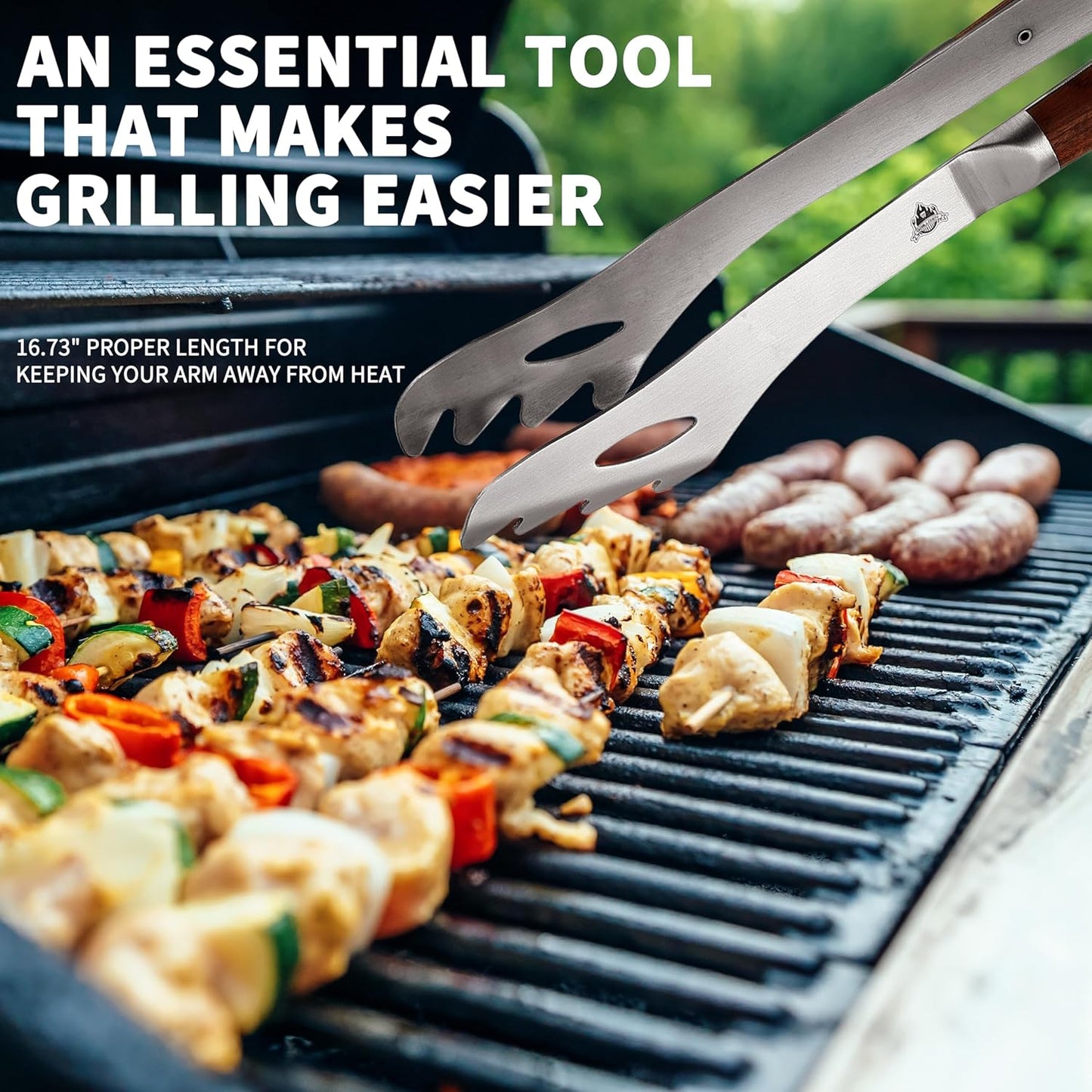 GRILLGEN Heavy Duty Rosewood Handle BBQ Grill Tongs, 16.73" Long Premium BBQ Grill Tongs for Outdoor Grilling, Essential Accessory for Barbecue & Grill, Best Grilling Gift