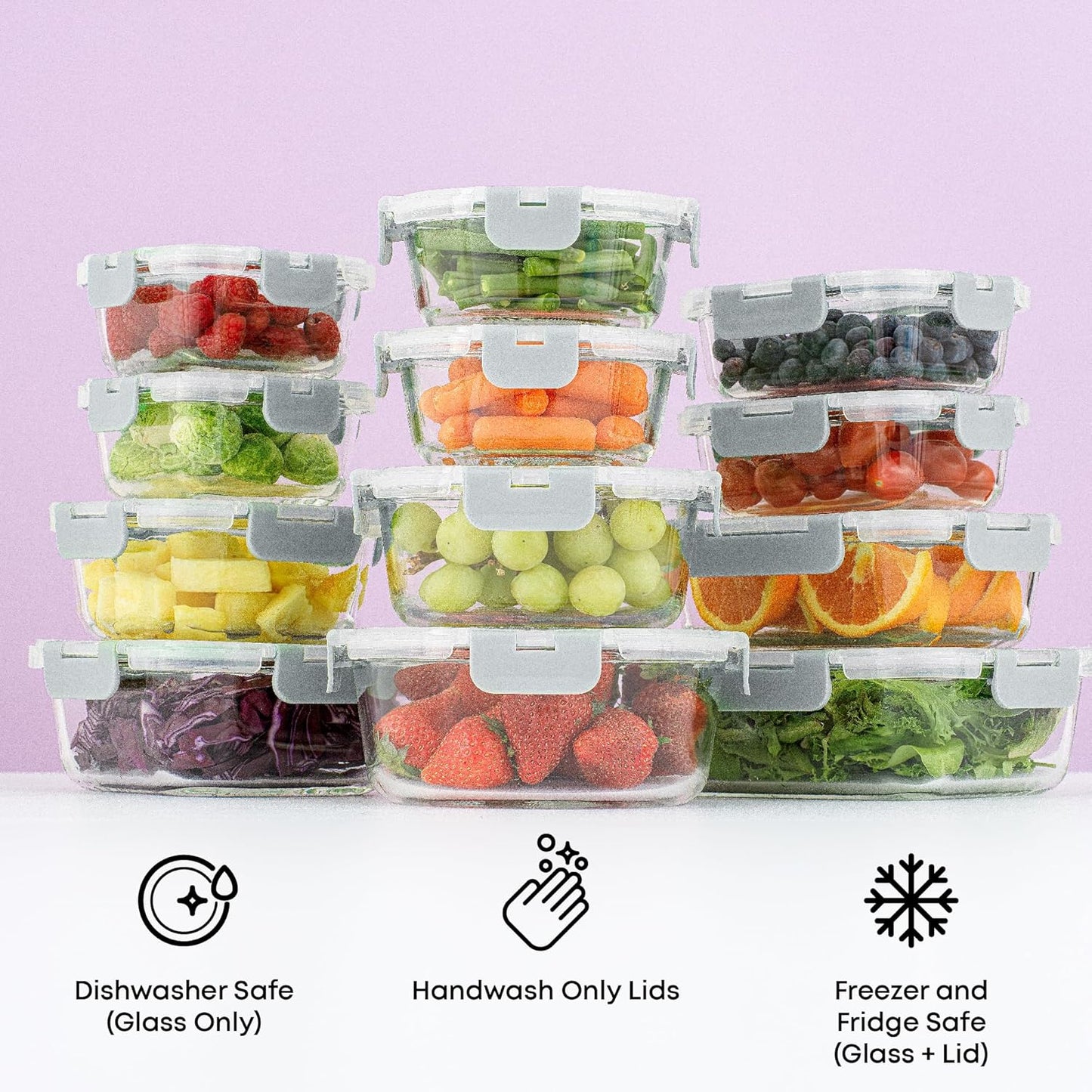 JoyJolt 24pc Borosilicate Glass Storage Containers with Lids | 12 Airtight/Freezer Safe Food Storage Containers for Pantry and Kitchen | Meal Prep Container for Lunch | Glass Tupperware Set