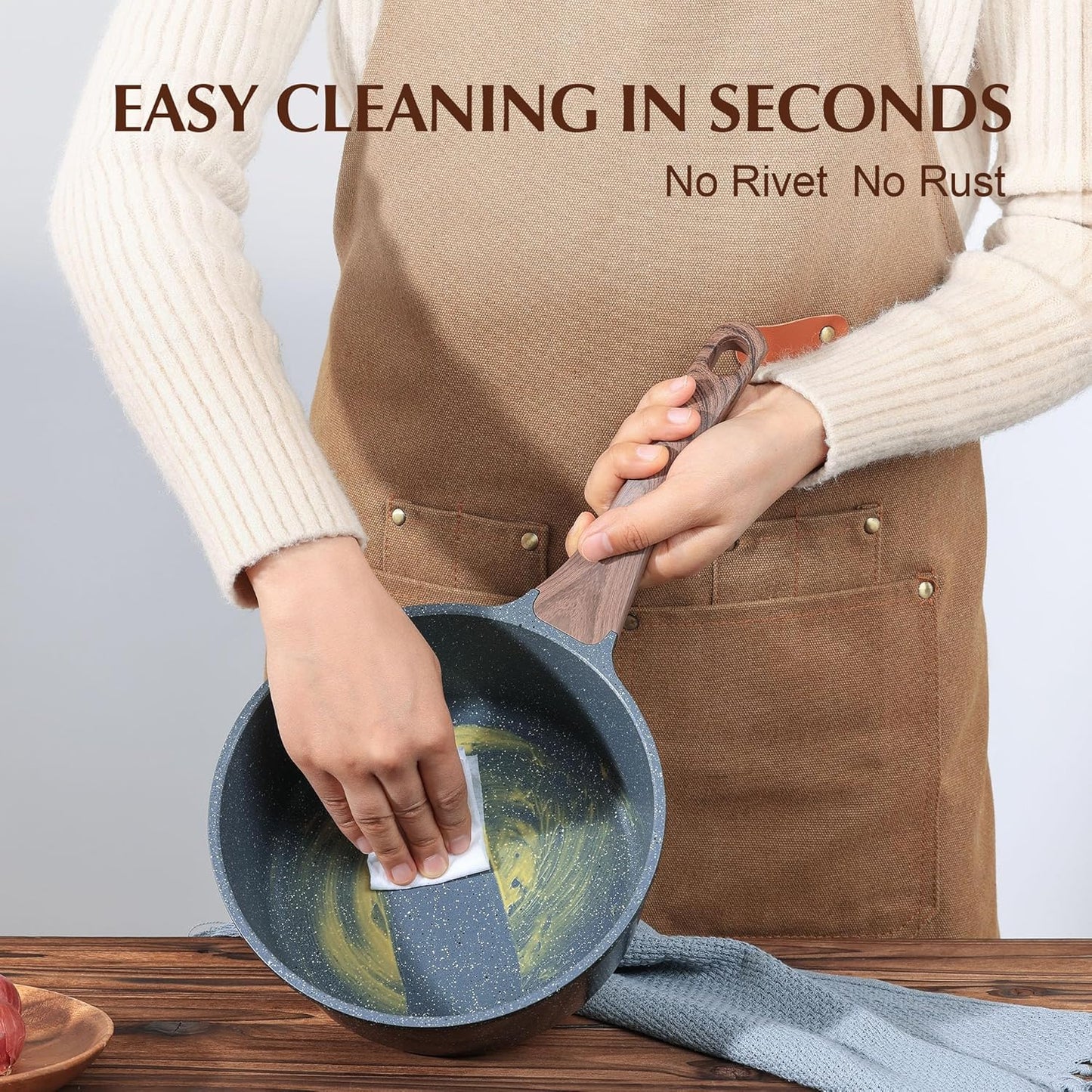 SENSARTE Nonstick Saucepan with Lid, 1.5 Quarts Small Pot with Swiss Granite Coating, Stay-cool Handle, Multipurpose Handy Sauce Pot Small Kitchen Cooking Pot, Induction Comptable, PFOA Free