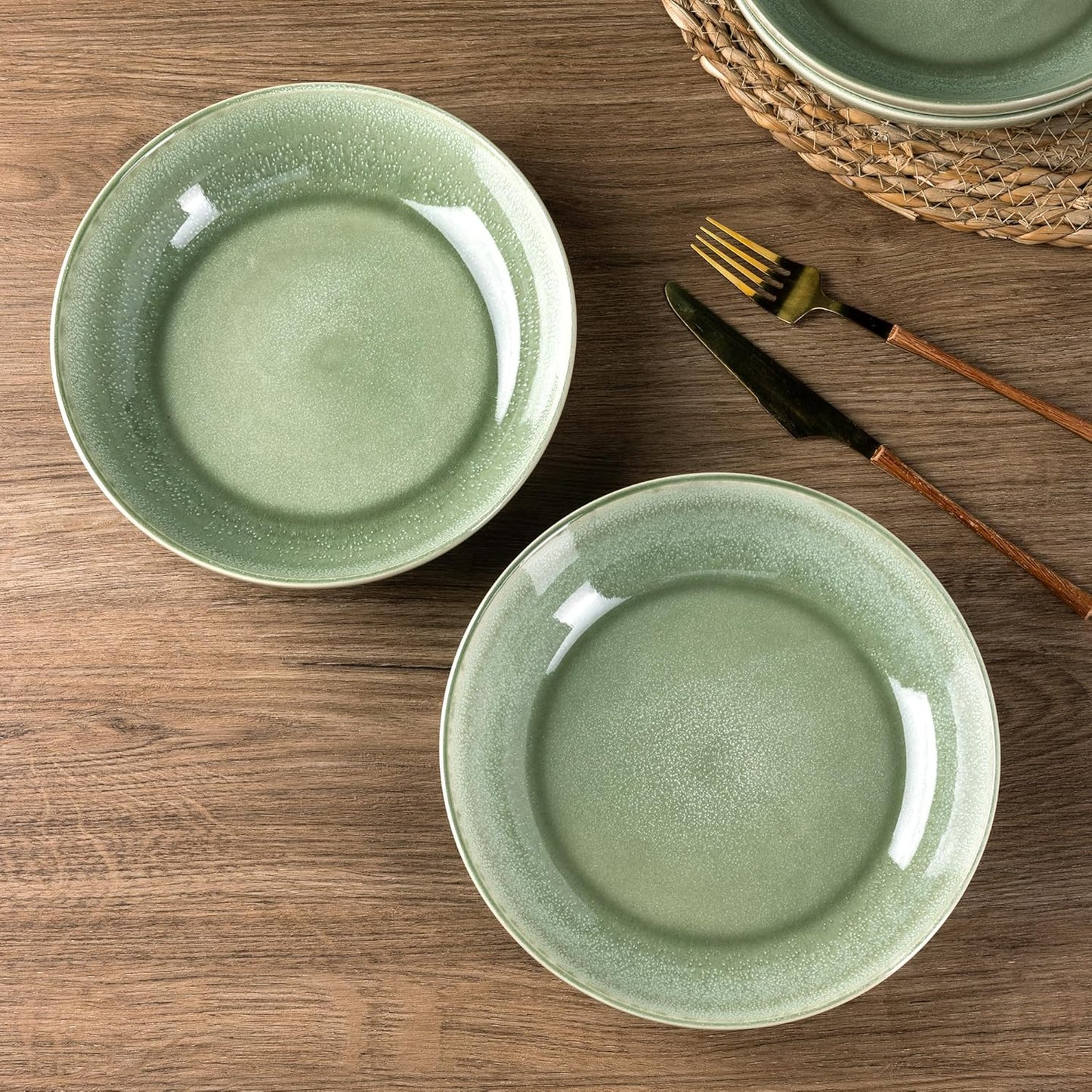 AmorArc 8.5'' Large Ceramic Pasta Bowls Set, 36oz Stoneware Bowls Set of 6 for Kitchen, Reavtive Glaze Bowls-Microwave,Dishwasher Safe for Pasta,Salad,Oatmeal-Olive Green